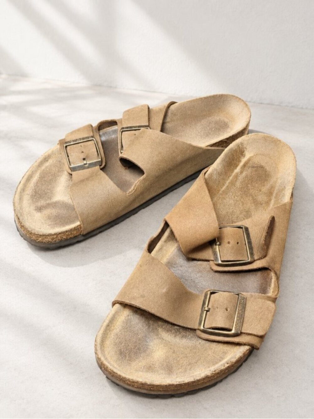 Birkenstock Arizona Men’s Brown Suede Leather Double Buckle Sandals 0881